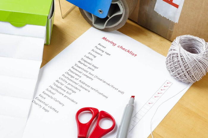 The moving checklist paper in table at Hurst, TX.