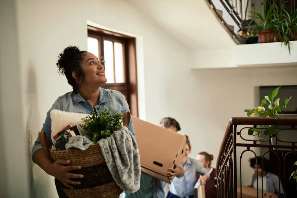 The girl happily moving to new house at Hurst, TX. The girl happily moving to new house at Hurst, TX.