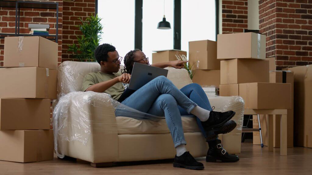 Married couple packing